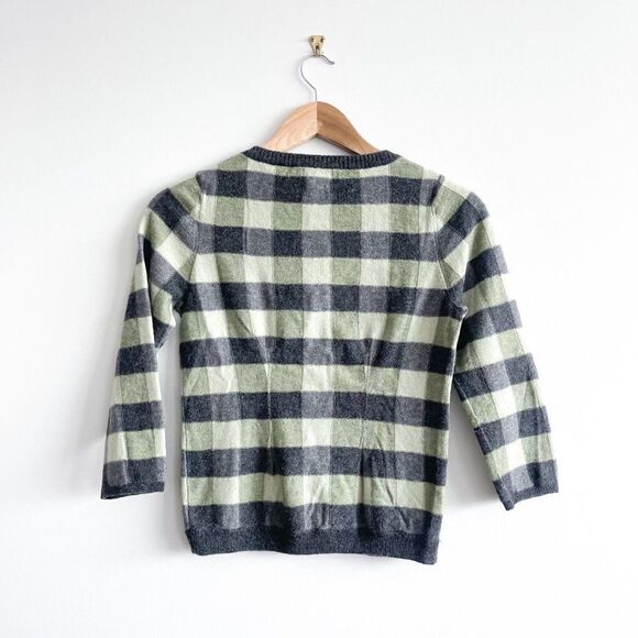 Karen Nico Women's Cardigan Flowering Plaid Green Black Beaded Button Small - Picture 2 of 9